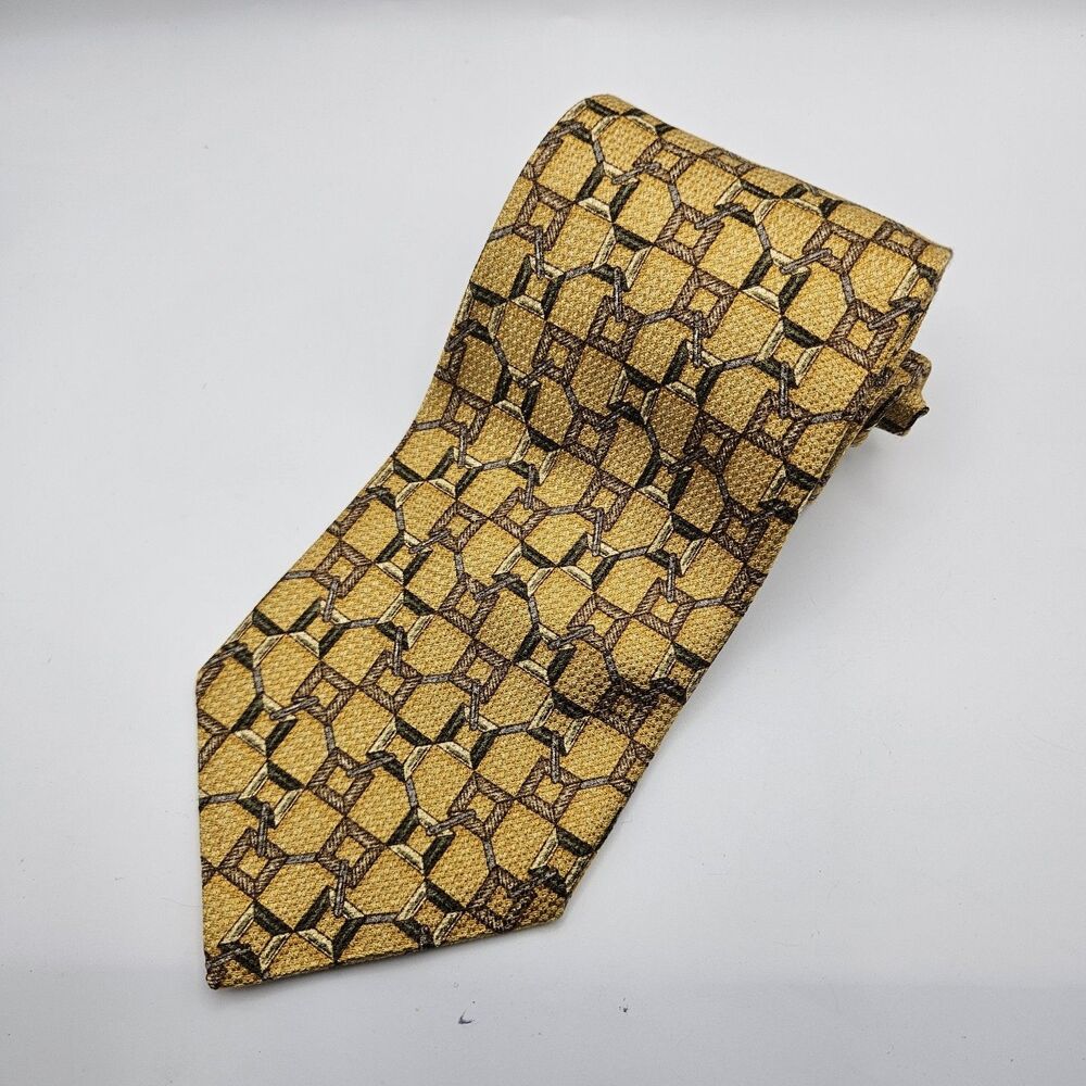 Ermenegildo‎ Zegna Yellow Chain Geometric Disegno Esclusivo Tie 56.75x3 7/8"